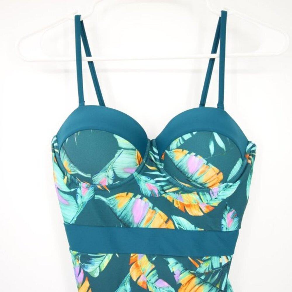 Cupshe Palm Print Green Padded One Piece Swimsuit NWT Tropical Beach Size Small - Picture 3 of 8
